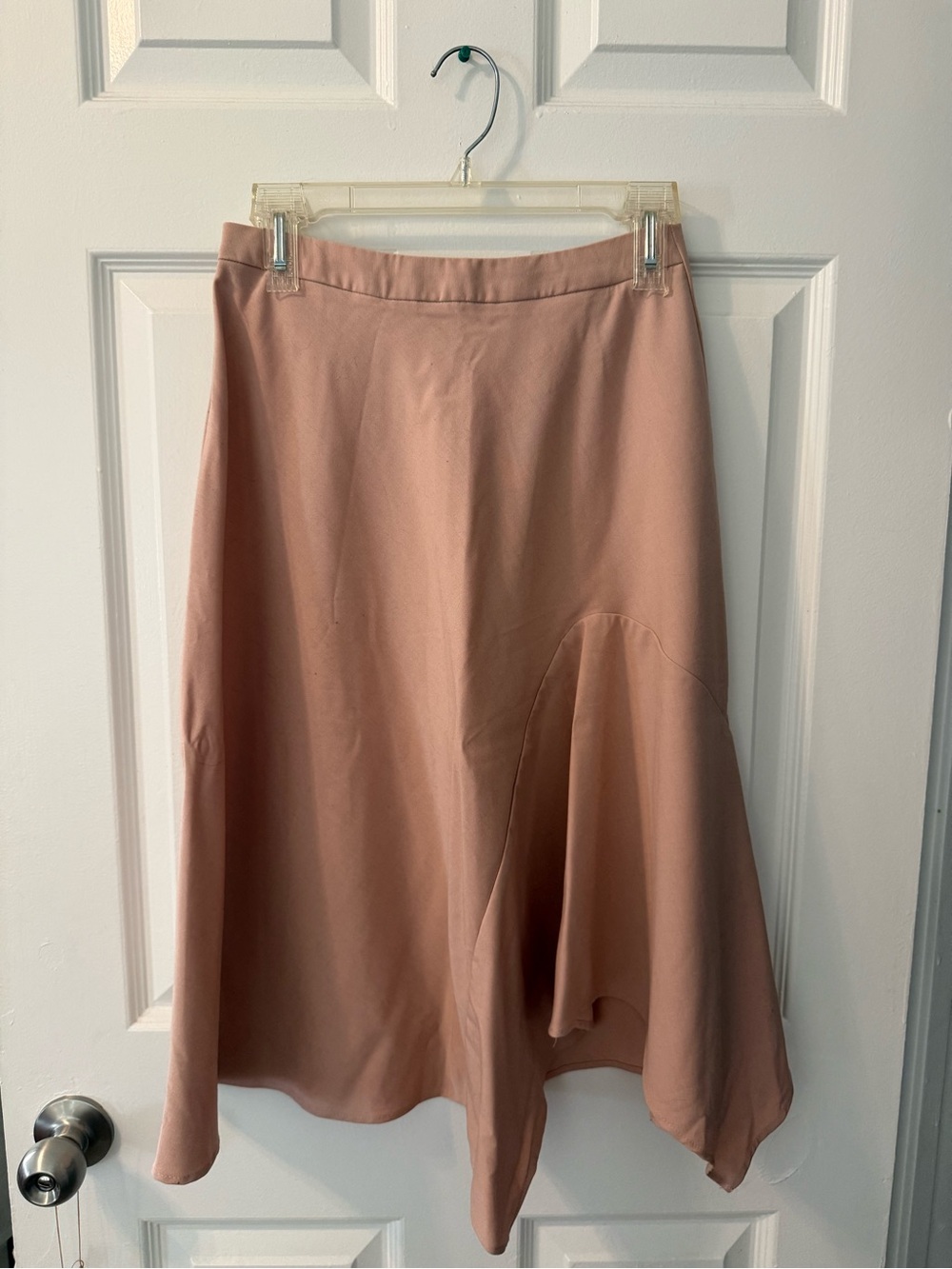 Zara Rose-Asymmetrical Midi Skirt in Blush Pink